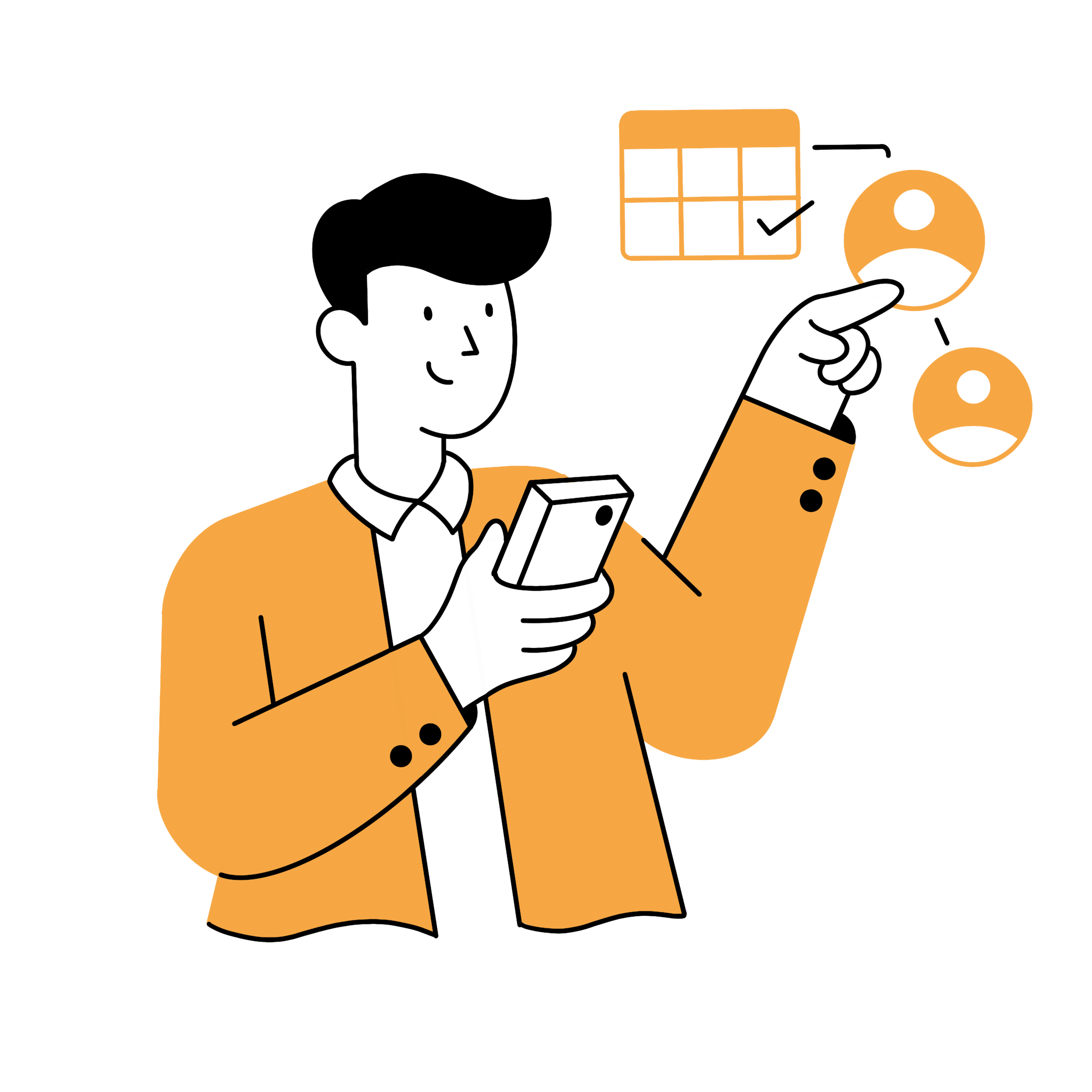 Kies je contactpersonen en bepaal je check-in frequentie: dagelijks, om de drie dagen, wekelijks of tweewekelijks.